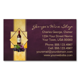 Burgundy and Gold Wine Shop Magnetic Business Card