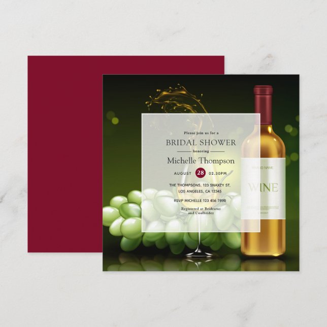 Burgundy and Gold Wine Tasting Bridal Shower Invitation (Front/Back)