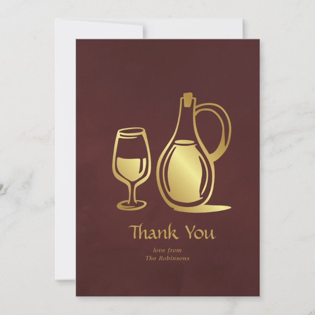 Burgundy and Gold Wine Tasting Thank You Card (Front)