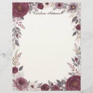 Burgundy and Gray Floral Custom Letterhead