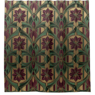 burgundy and green Art Deco fan pattern Shower Curtain