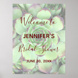 Burgundy and Green Succulent Photo Bridal Shower Poster