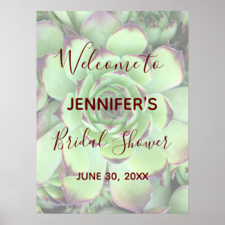 Burgundy and Green Succulent Photo Bridal Shower Poster