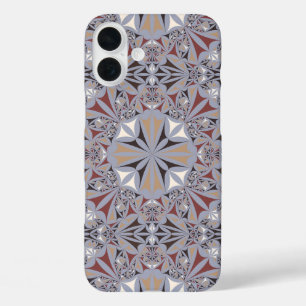 Burgundy and Grey Elegant Pattern iPhone 16 Plus Case