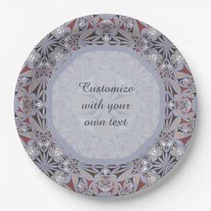 Burgundy and Grey Elegant Pattern Paper Plate