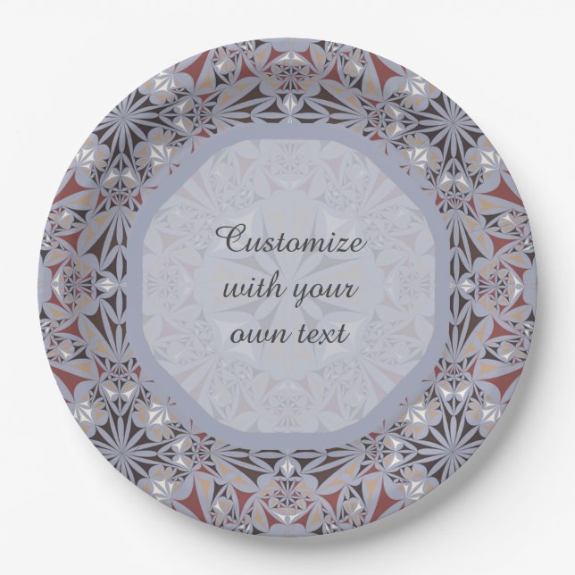 Burgundy and Grey Elegant Pattern Paper Plate (Front)
