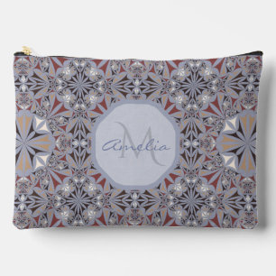 Burgundy and Grey Elegant Pattern Personalised Accessory Pouch