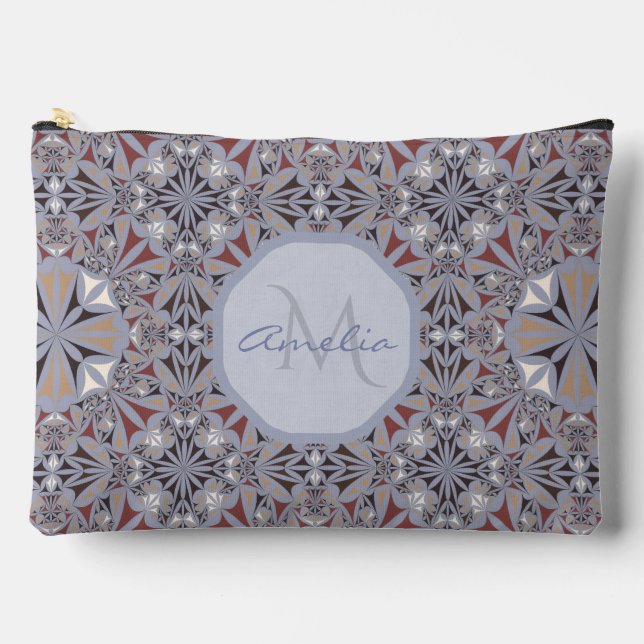 Burgundy and Grey Elegant Pattern Personalised Accessory Pouch (Front)