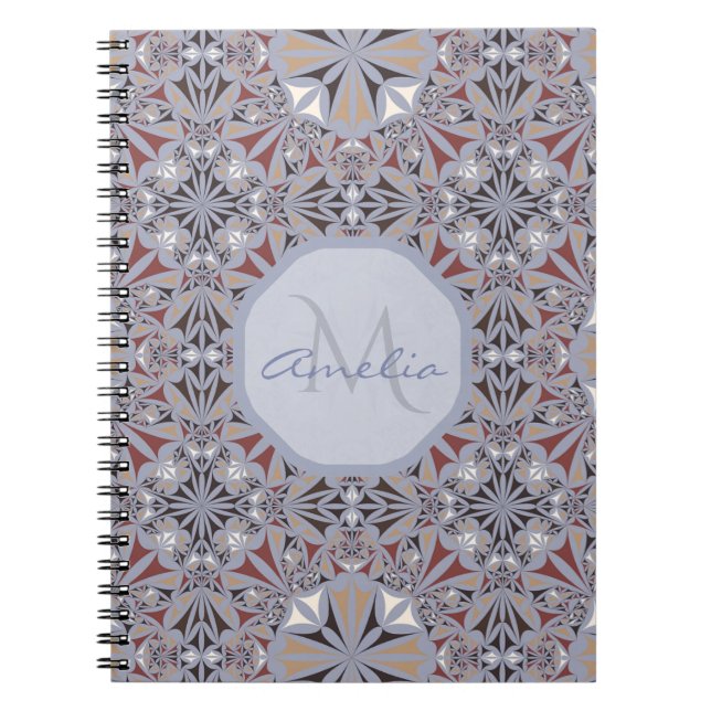 Burgundy and Grey Elegant Pattern Personalised Notebook (Front)