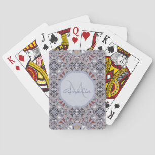 Burgundy and Grey Elegant Pattern Personalised Playing Cards