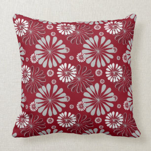 Burgundy and Grey Floral Cushion