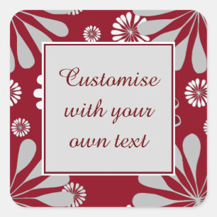 Burgundy and Grey Floral Custom Text  Square Sticker