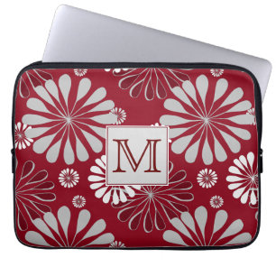 Burgundy and Grey Floral Monogram Laptop Sleeve