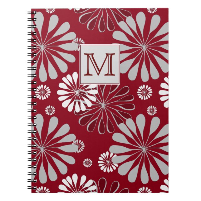 Burgundy and Grey Floral Monogram Notebook (Front)