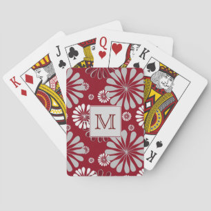 Burgundy and Grey Floral Monogram Playing Cards