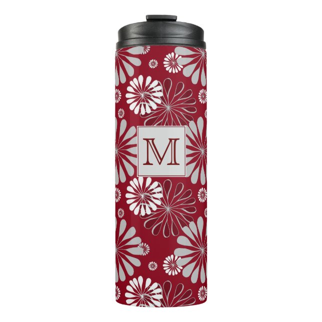 Burgundy and Grey Floral Monogram Thermal Tumbler (Front)
