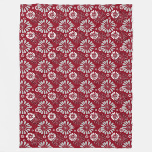 Burgundy and Grey Floral Pattern Fleece Blanket
