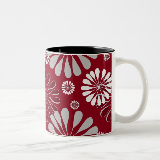 Burgundy and Grey Floral Two-Tone Coffee Mug (Right)