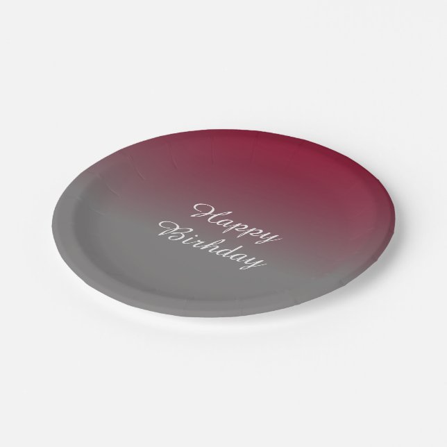 Burgundy and Grey Ombre Pattern Paper Plate (Angled)