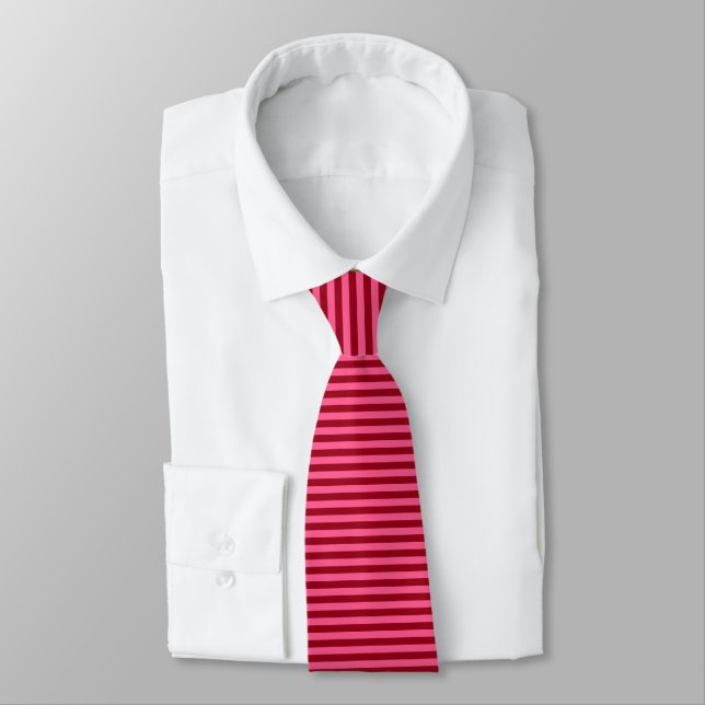 Burgundy and Hot Pink Stripes Tie (Tied)
