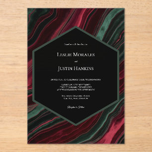 Burgundy and Hunter Green Velvet- Look Acrylic Invitations