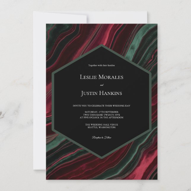 Burgundy and Hunter Green Velvet- Look  Invitation (Front)