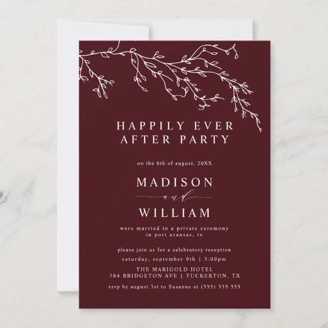 Burgundy and Ivory Botanical Elegant Elopement Invitation (Front)