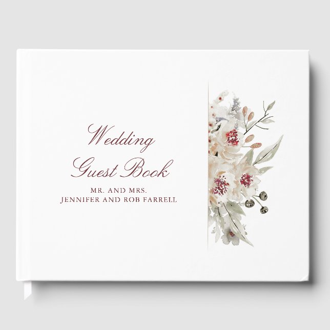 Burgundy and Ivory Floral Wedding Guest Book (Front)