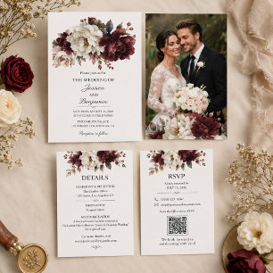 Burgundy and Ivory Floral Wedding Invitation