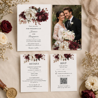 Burgundy and Ivory Floral Wedding Invitation