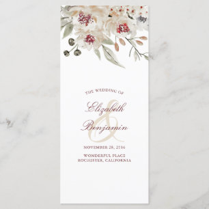 Burgundy and Ivory Floral Wedding Programs Programme