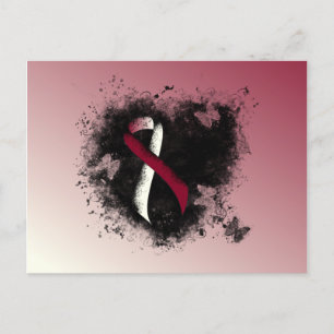 Burgundy and Ivory Ribbon Grunge Heart Postcard