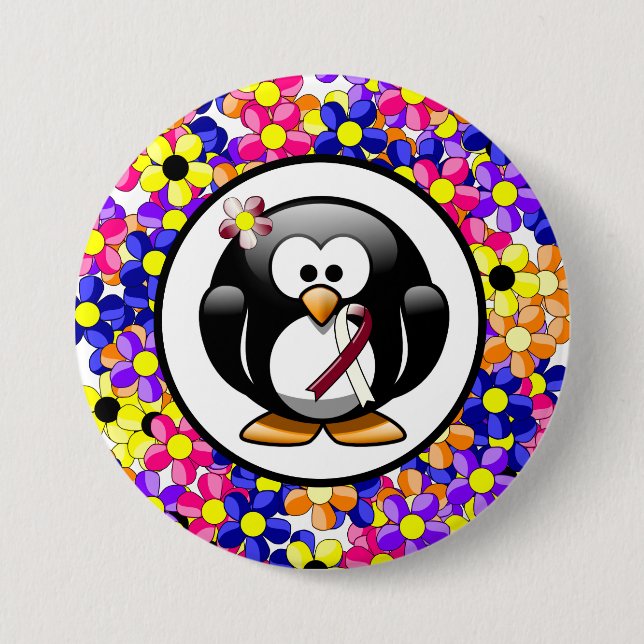Burgundy and Ivory Ribbon Penguin 7.5 Cm Round Badge (Front)