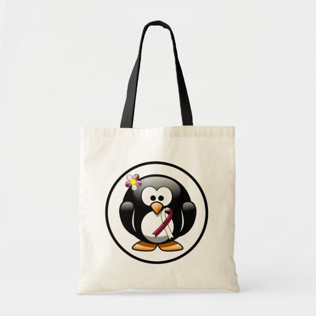 Burgundy and Ivory Ribbon Penguin Tote Bag (Front)
