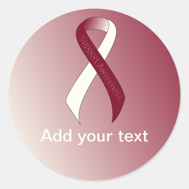 Burgundy and Ivory Ribbon Support Awareness Classic Round Sticker (Front)