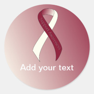 Burgundy and Ivory Ribbon Support Awareness Classic Round Sticker