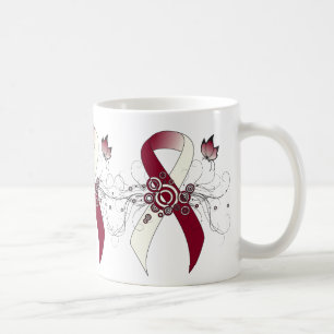 Burgundy and Ivory Ribbon with Butterfly Coffee Mu Mug