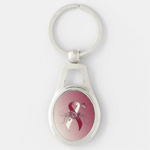 Burgundy and Ivory Ribbon with Butterfly Key Ring