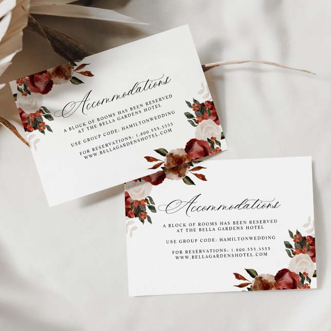 Burgundy and Ivory Roses Hotel Accommodations Enclosure Card (Creator Uploaded)