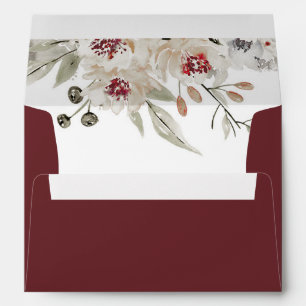 Burgundy and Ivory Watercolor Flowers Envelope