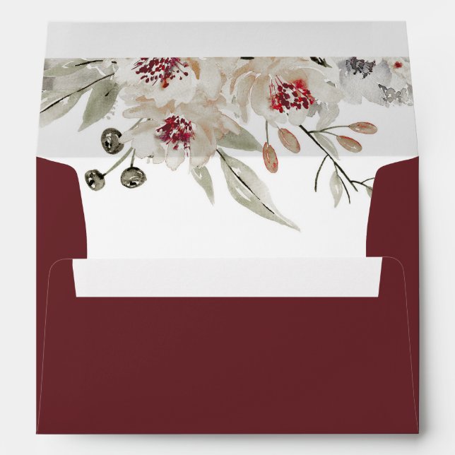 Burgundy and Ivory Watercolor Flowers Envelope (Back (Bottom))
