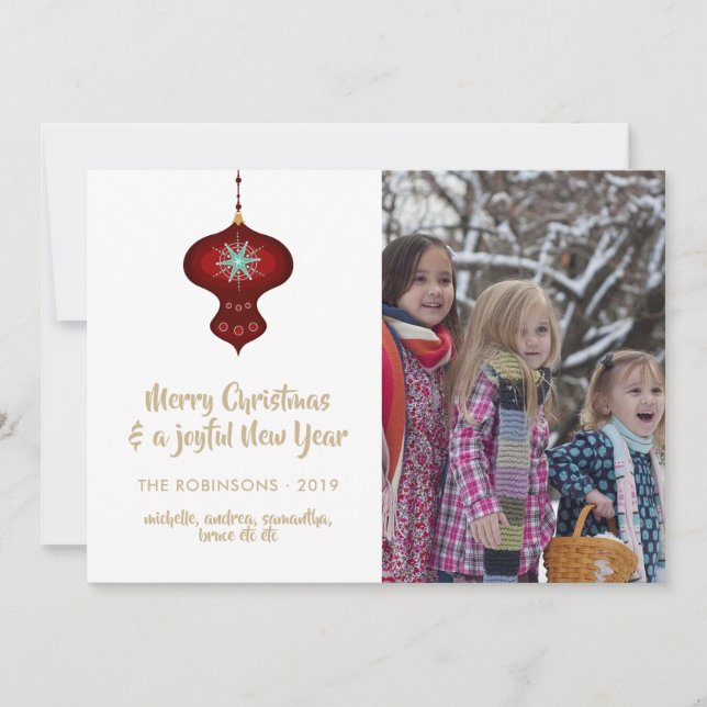 Burgundy and Kraft Retro Christmas Family Photo Holiday Card (Front)