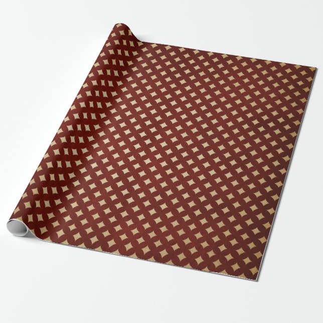 Burgundy and Kraft Retro Christmas Wrapping Paper (Unrolled)