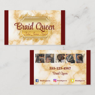 Burgundy and Marble Hair Braiding Business Card