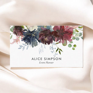 Burgundy and Navy Blue Flowers Business Card