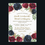 Burgundy and Navy Blue Rustic Wedding Invitations<br><div class="desc">Burgundy and Navy Blue Rustic Wedding Invitations -features elegant watercolor roses and peonies in various shades of Marsala, burgundy, merlot and navy blue with elegant greenery. There are touches of sprigs of gold throughout the flowers and greenery. The font layout displays printed gold and bronze ink colours for added decor....</div>