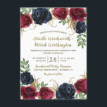 Burgundy and Navy Blue Rustic Wedding Invitations<br><div class="desc">Burgundy and Navy Blue Rustic Wedding Invitations -features elegant watercolor roses and peonies in various shades of Marsala, burgundy, merlot and navy blue with elegant greenery. There are touches of sprigs of gold throughout the flowers and greenery. The font layout displays printed gold and bronze ink colours for added decor....</div>