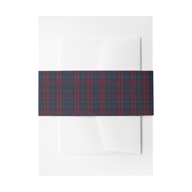 Burgundy and Navy Blue Tartan Plaid Ribbon Invitation Belly Band (Front Example)