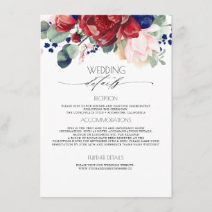 Burgundy and Navy Blue Wedding Information Guest Enclosure Card