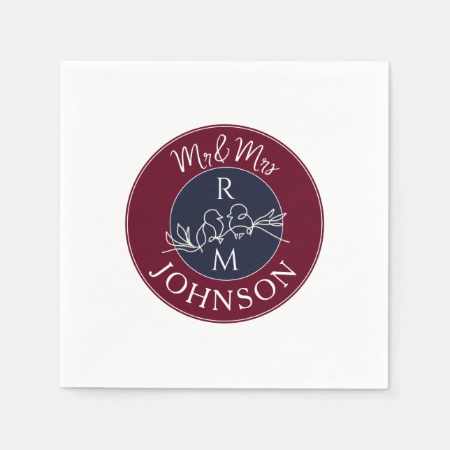 Burgundy and Navy Blue Wedding Napkin (Front)